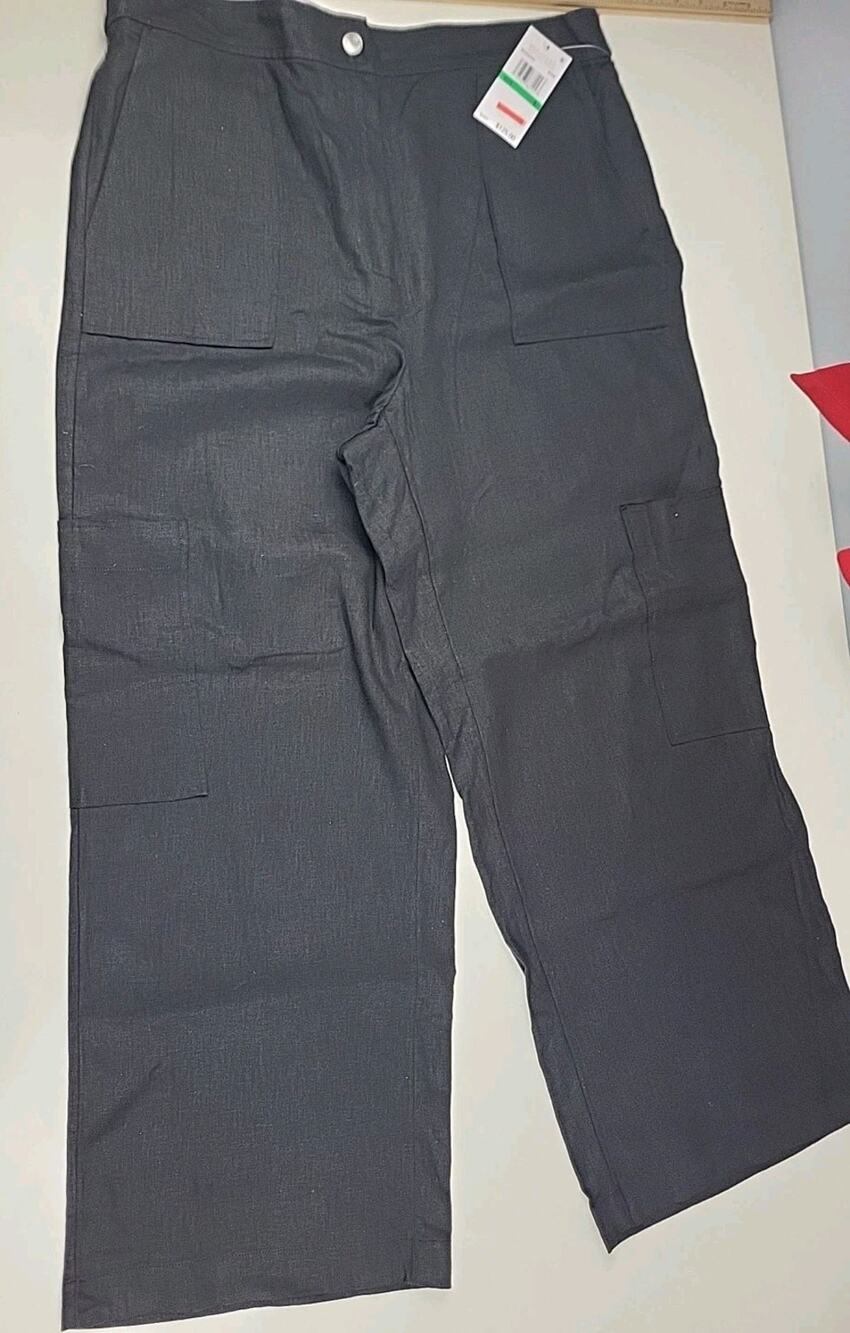 Michael Michael Kors Pants Womens L Black Cargo Pockets Wide Leg Elastic Zip